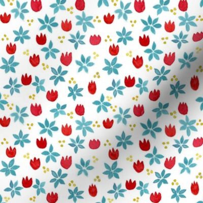 Red Blue and Yellow Ditsy Print - tiny size