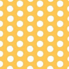 White hand drawn polka dots on a yellow background