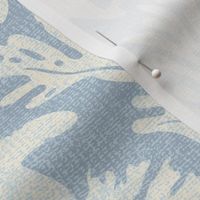 Seahorses, starfish & seaweed | off white / cream on pale blue wavy linen texture block print style | large 