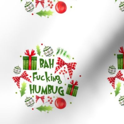4" Circle Panel Bah Fucking Humbug Sarcastic Sweary Holiday Humor for Embroidery Hoop Projects Quilt Squares Iron on Patches