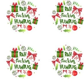 3" Circle Panel Bah Fucking Humbug Sarcastic Sweary Holiday Humor for Embroidery Hoop Projects Quilt Squares Iron on Patches Small Crafts