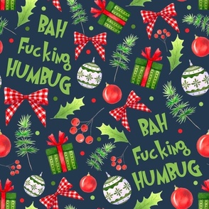 Large Scale Bah Fucking Humbug Sarcastic Sweary Christmas Holiday Humor on Navy