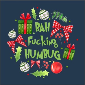 18x18 Panel Bah Fucking Humbug Sarcastic Sweary Christmas Holidays on Navy for DIY Throw PIllow Cushion Cover or Tote Bag