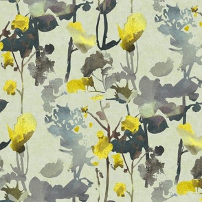 Decorative floral botanic yellow gray