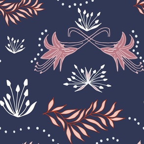 Tapestry of lilies in pretty dark blue