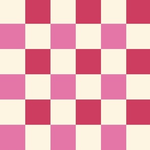 Pink, ruby red and cream white checkerboard, 3 inch squares