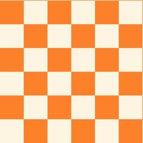 Cream white and orange checkerboard, LARGE, 3 inch squares