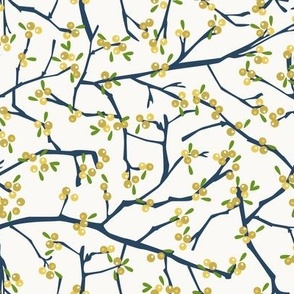 Branches and Berries Navy_ Yellow_ Green