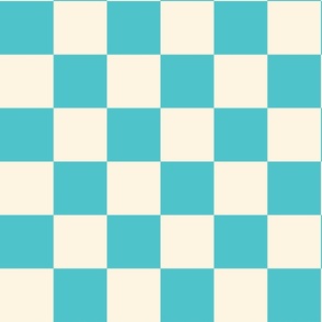 Cream white and aqua blue checkerboard, LARGE, 3 inch squares