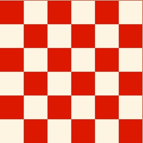Cream white and scarlet red checkerboard, LARGE, 3 inch squares