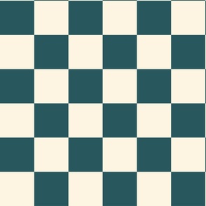Cream white and teal checkerboard, LARGE, 3 inch squares