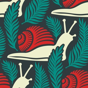 3001 B Extra large - snails and fern leaves pattern