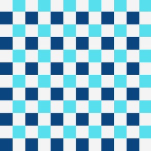 French Checkered Pattern, teal, blue and cream white 1 1/2 inch squares