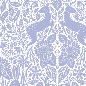 Woodland jackrabbits, deer, and sunflowers - periwinkle - large