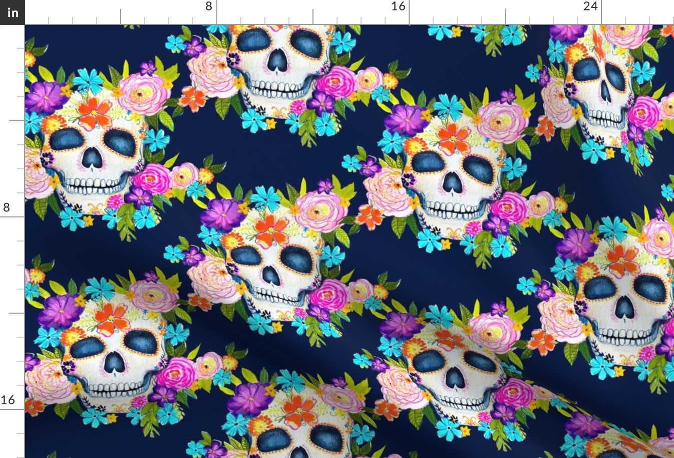 Dia De Los Muertos Floral Sugar Skull Painting // Navy