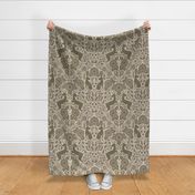Woodland jackrabbits, deer, and sunflowers - earthy brown tan - large
