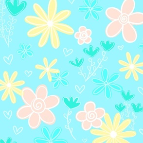 Sketch Flowers Bright Blue