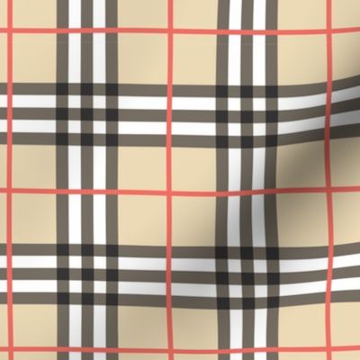 Fall Plaid - Pattern Fabric Tan, Black, Red, White -LAD20