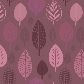 Autumn Simplicity Leaf Shape Pattern Purple Pink Mauve Medium Scale