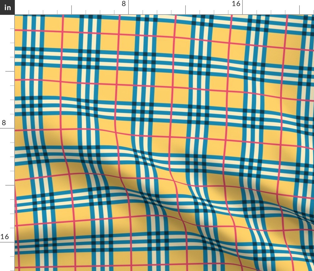 Spring Plaid - Pattern Fabric Yellow, Blue, Dark Blue, Navy, Aqua, Orange Red - LAD20 - Winter Plaid, Fall Plaid, Summer Plaid