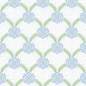 dahlia flower scallop with dots/spring green and light blue/medium 