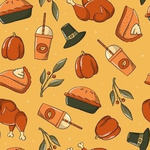 Fall Fabric - Thanksgiving Fabric, Pumpkin Spice Fabric, Pumpkin Pie, PSL, Turkey