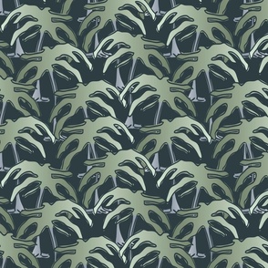 Moonlit Midnight Palms - Green - M medium scale - Palms and Turtles on midnight dark indigo blue sage grey tree beach tropical wallpaper home decor turtle palm