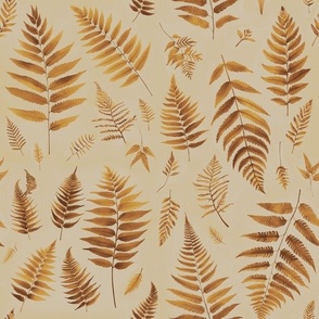 watercolor ferns golden leaves
