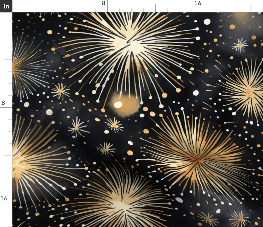Golden Fireworks on Black (Large Scale)