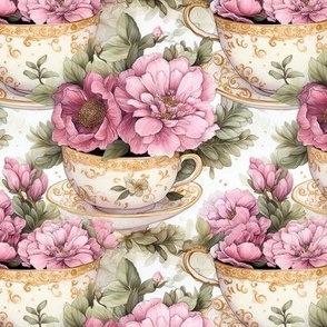Teacups and Pink Flowers (Small Scale)
