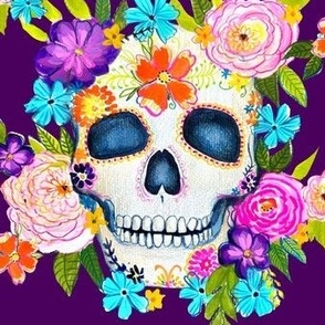 Dia De Los Muertos Floral Sugar Skull Painting //  Eggplant