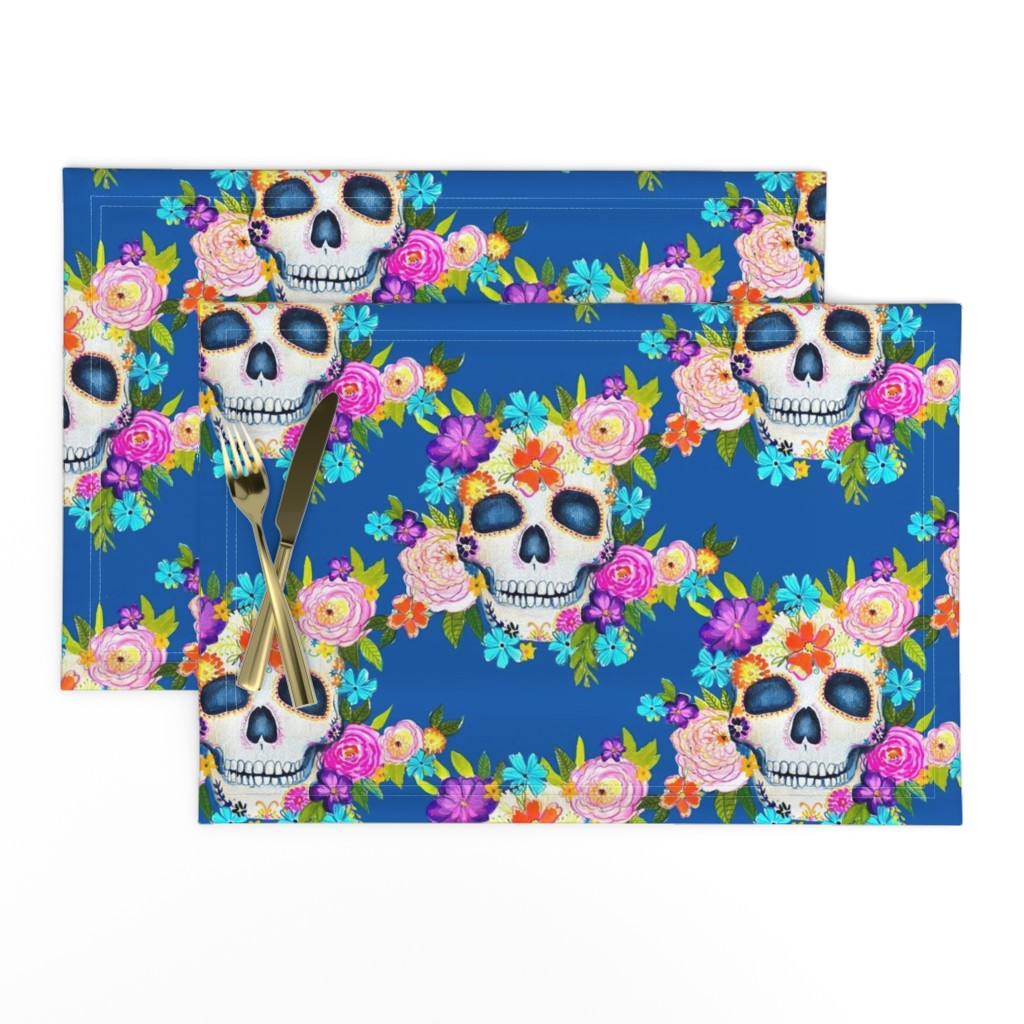 Dia De Los Muertos Floral Sugar Skull Painting // Royal Blue