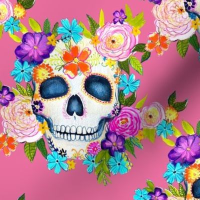 Dia De Los Muertos Floral Sugar Skull Painting // Apple Blossom