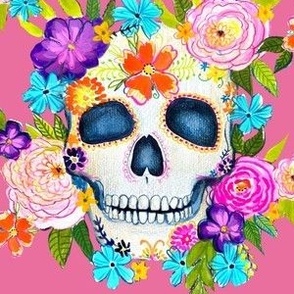 Dia De Los Muertos Floral Sugar Skull Painting // Apple Blossom