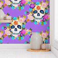 Dia De Los Muertos Floral Sugar Skull Painting //  Lilac