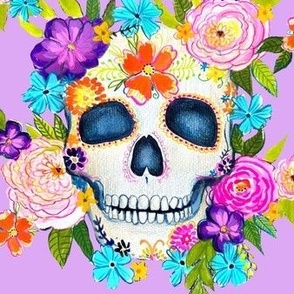 Dia De Los Muertos Floral Sugar Skull Painting //  Lavender