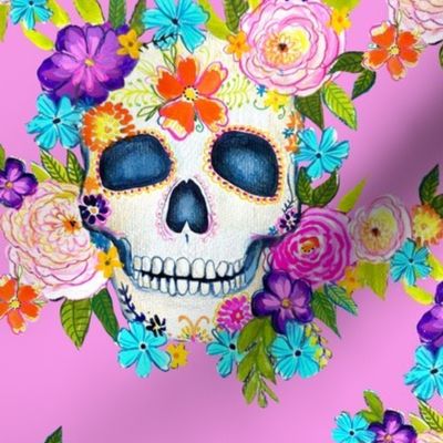 Dia De Los Muertos Floral Sugar Skull Painting // Peony