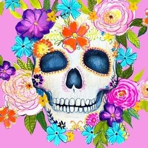 Dia De Los Muertos Floral Sugar Skull Painting // Peony