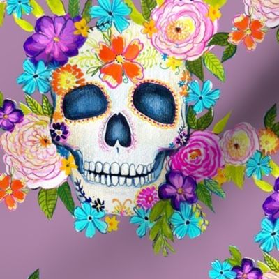 Dia De Los Muertos Floral Sugar Skull Painting // Boho Violet