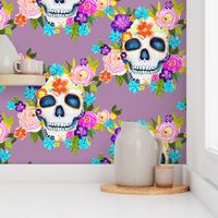 Dia De Los Muertos Floral Sugar Skull Painting // Boho Violet