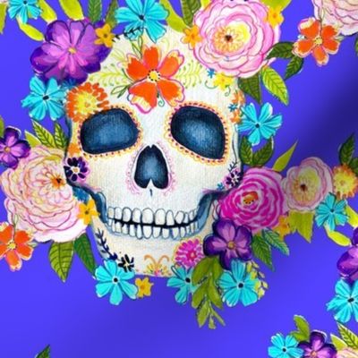 Dia De Los Muertos Floral Sugar Skull Painting // Neon Periwinkle