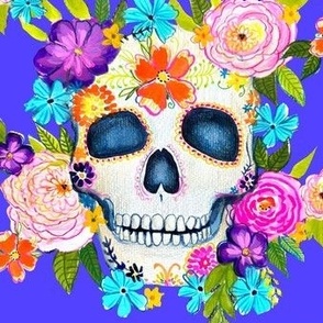 Dia De Los Muertos Floral Sugar Skull Painting // Neon Periwinkle