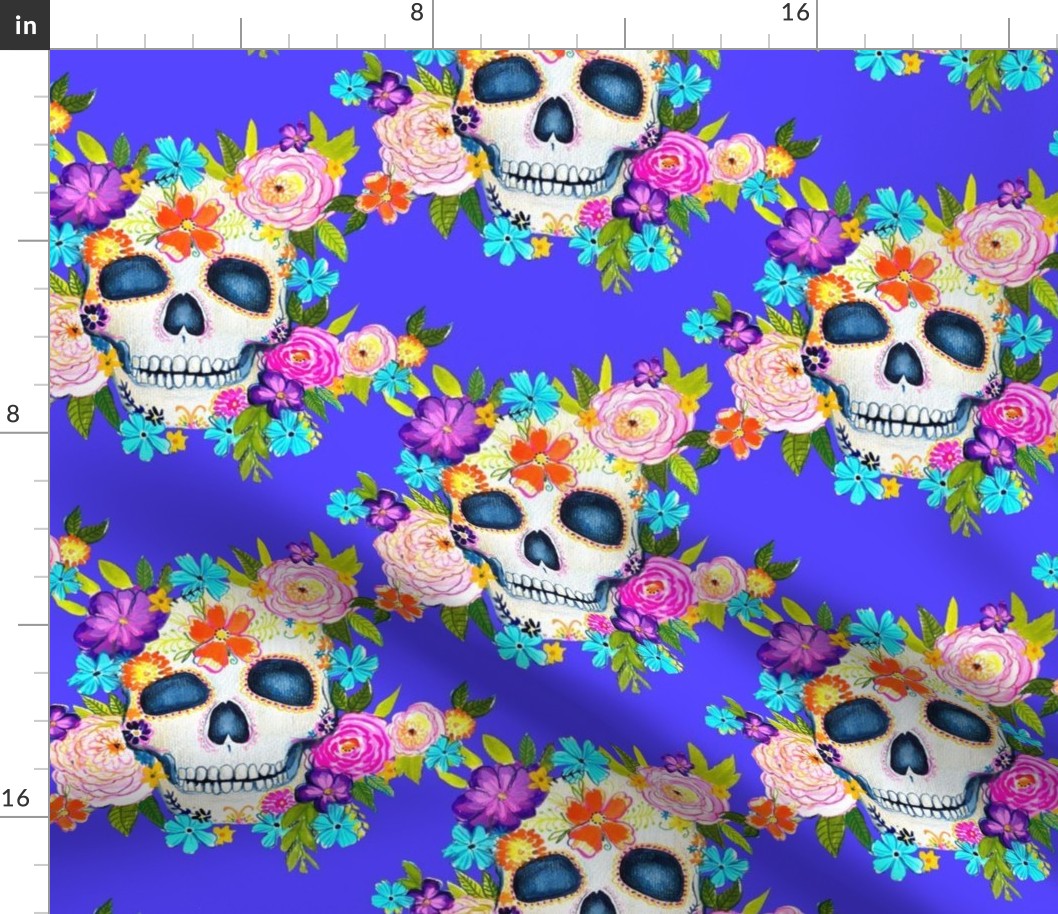 Dia De Los Muertos Floral Sugar Skull Painting // Neon Periwinkle