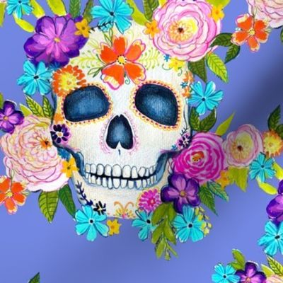 Dia De Los Muertos Floral Sugar Skull Painting // Periwinkle