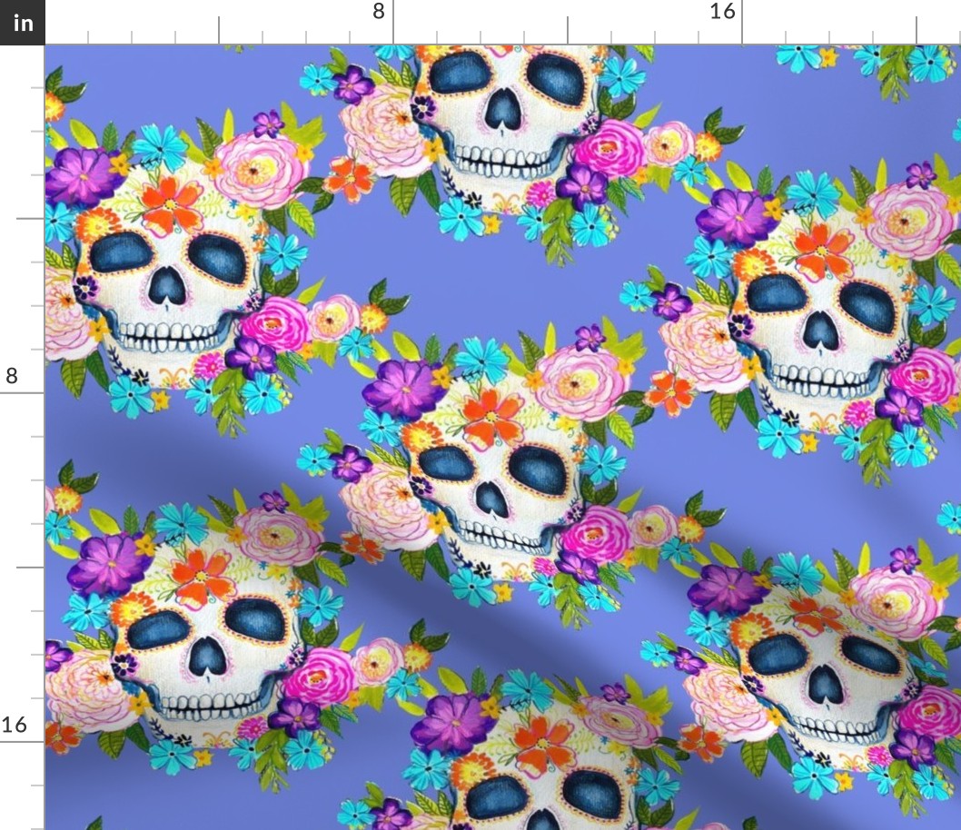 Dia De Los Muertos Floral Sugar Skull Painting // Periwinkle