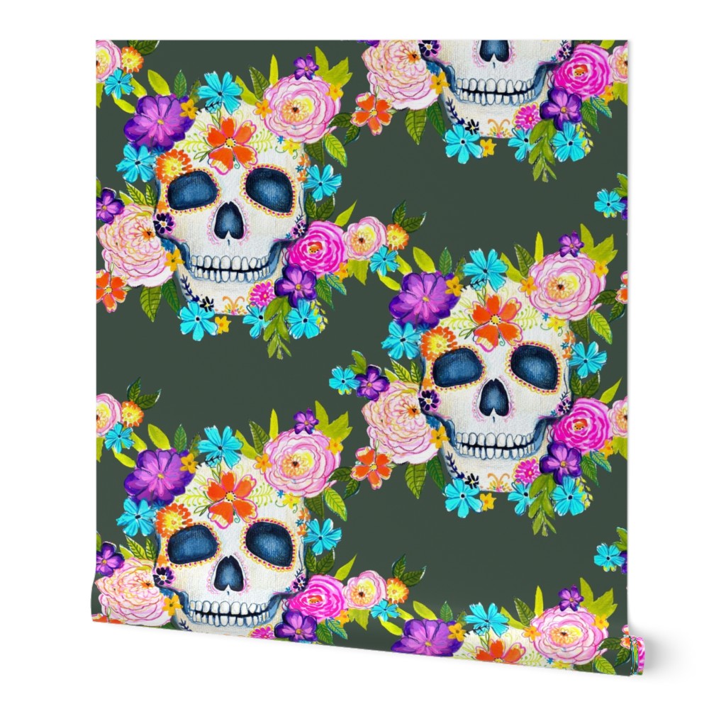 Dia De Los Muertos Floral Sugar Skull Painting // Boho Forest