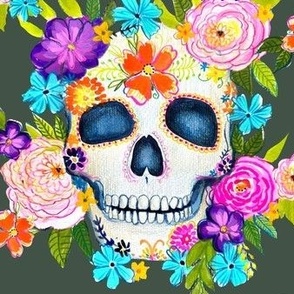 Dia De Los Muertos Floral Sugar Skull Painting // Boho Forest