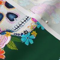Dia De Los Muertos Floral Sugar Skull Painting // Deep Forest