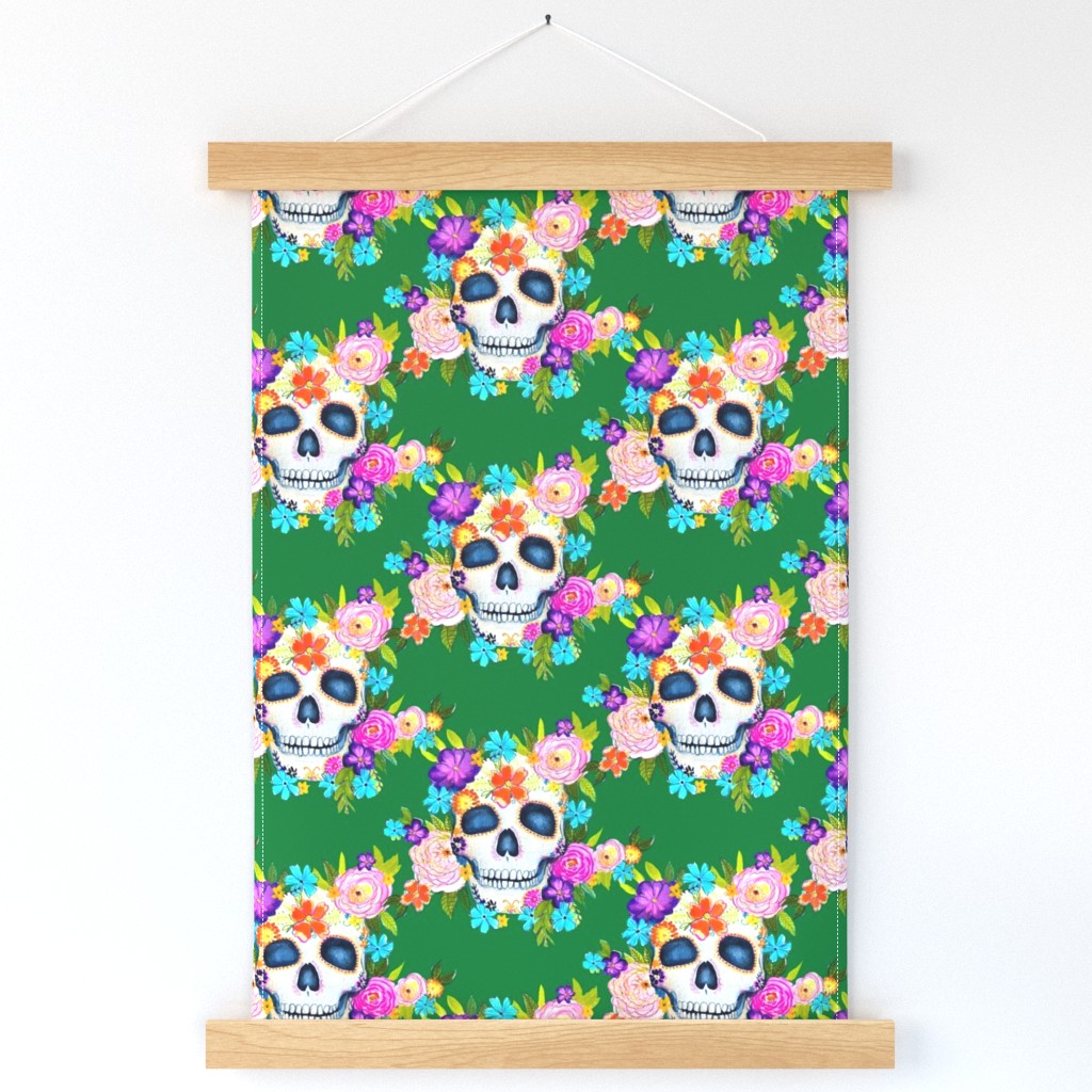 Dia De Los Muertos Floral Sugar Skull Painting // Kelly Green