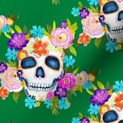 Dia De Los Muertos Floral Sugar Skull Painting // Kelly Green